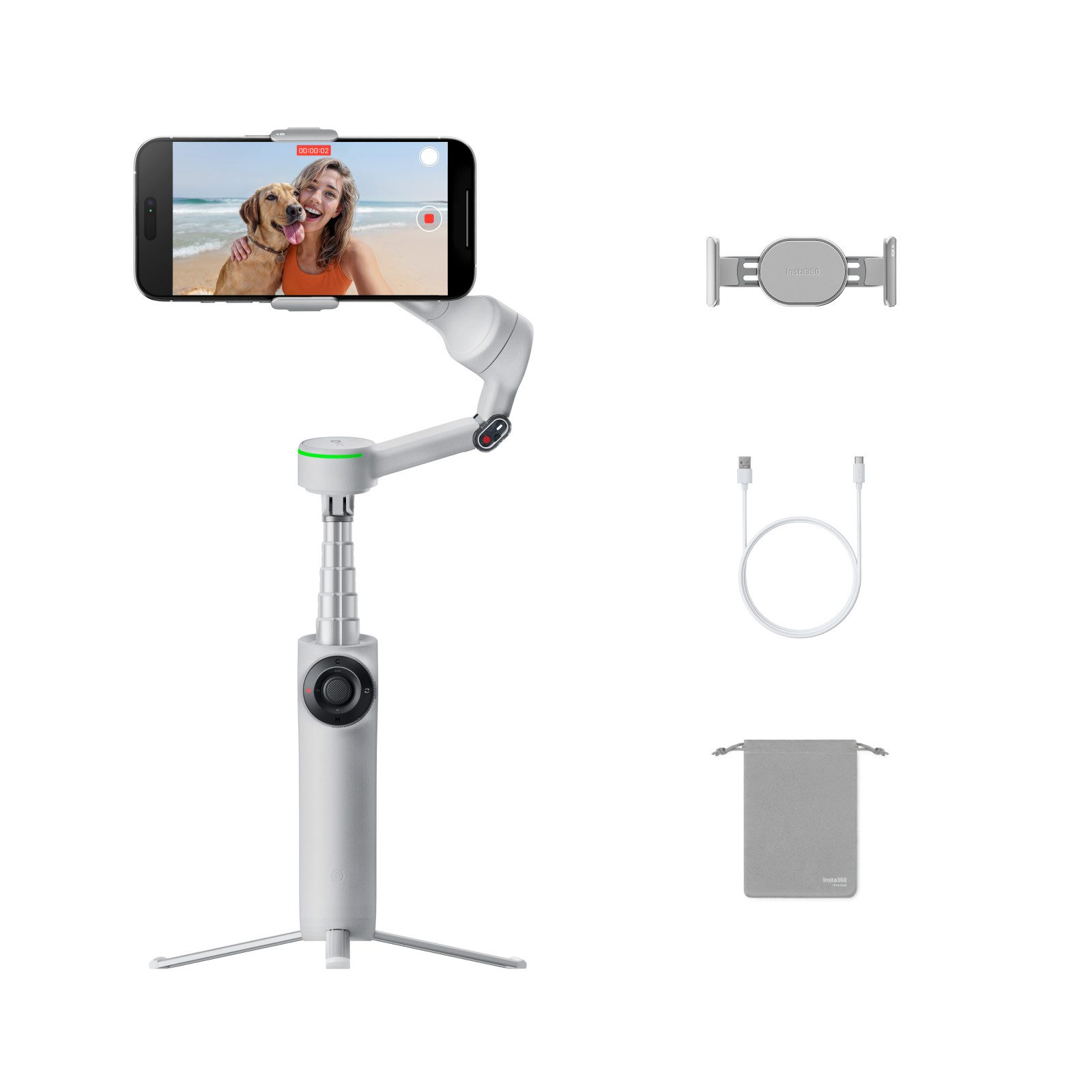 Insta360 Insta360 Flow 2 Pro KI-Tracker-Bundle, Grau, KI-Smartphone-Gimbal Kamera-Gimbal