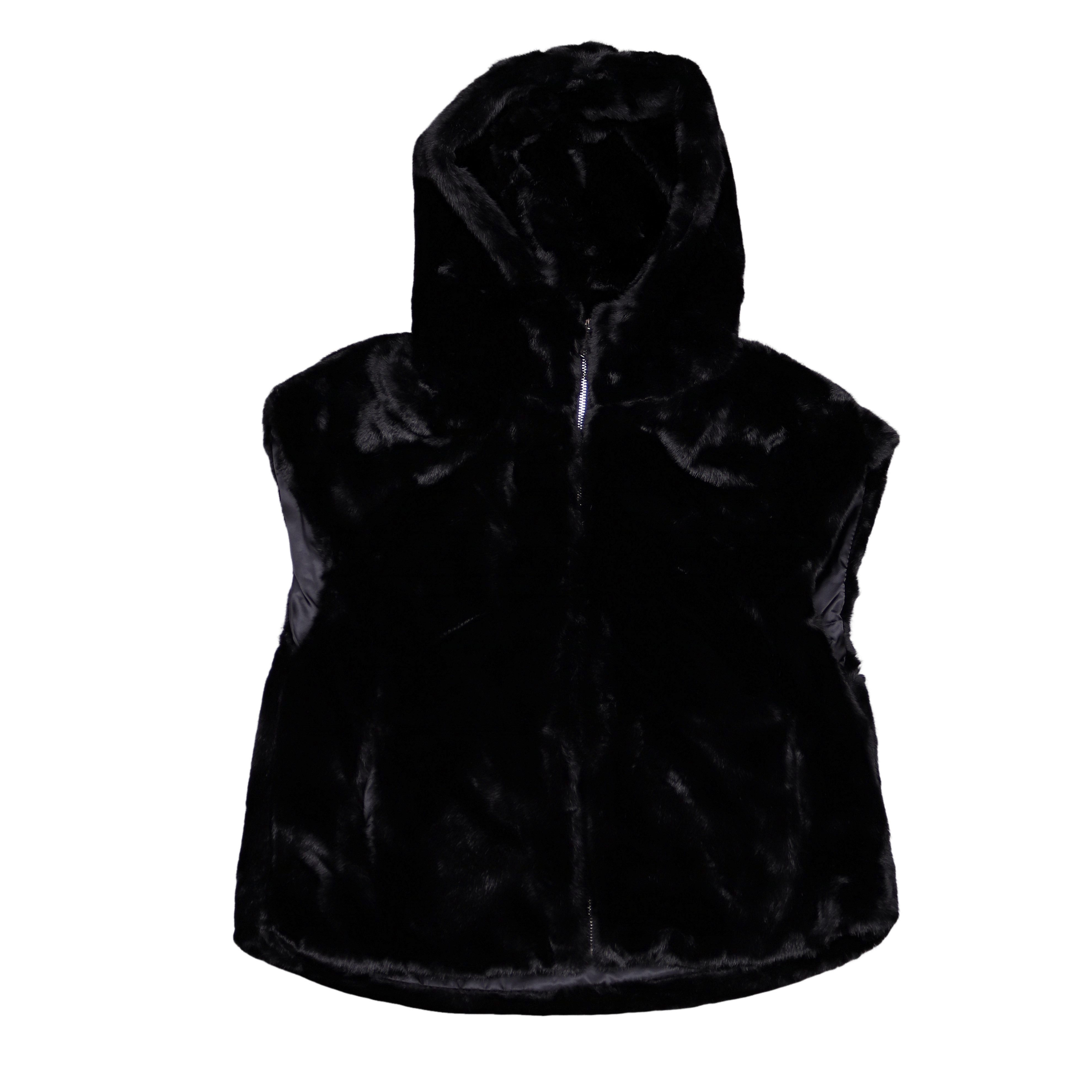 MIRROSI Plüschweste Damen Weste mit Kapuze, Teddy Kunstfell Optik, OneSize 38 40 42 weich & warm – 2 Seitentaschen