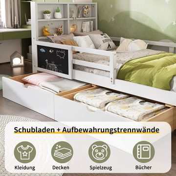 BlingBin Kinderbett Einzelbett mit Schubladen und Tafel 90*200cm (1er Set, 1-tlg., Bett ohne Matratzen), mit Rausfallschutz und Lattenrost
