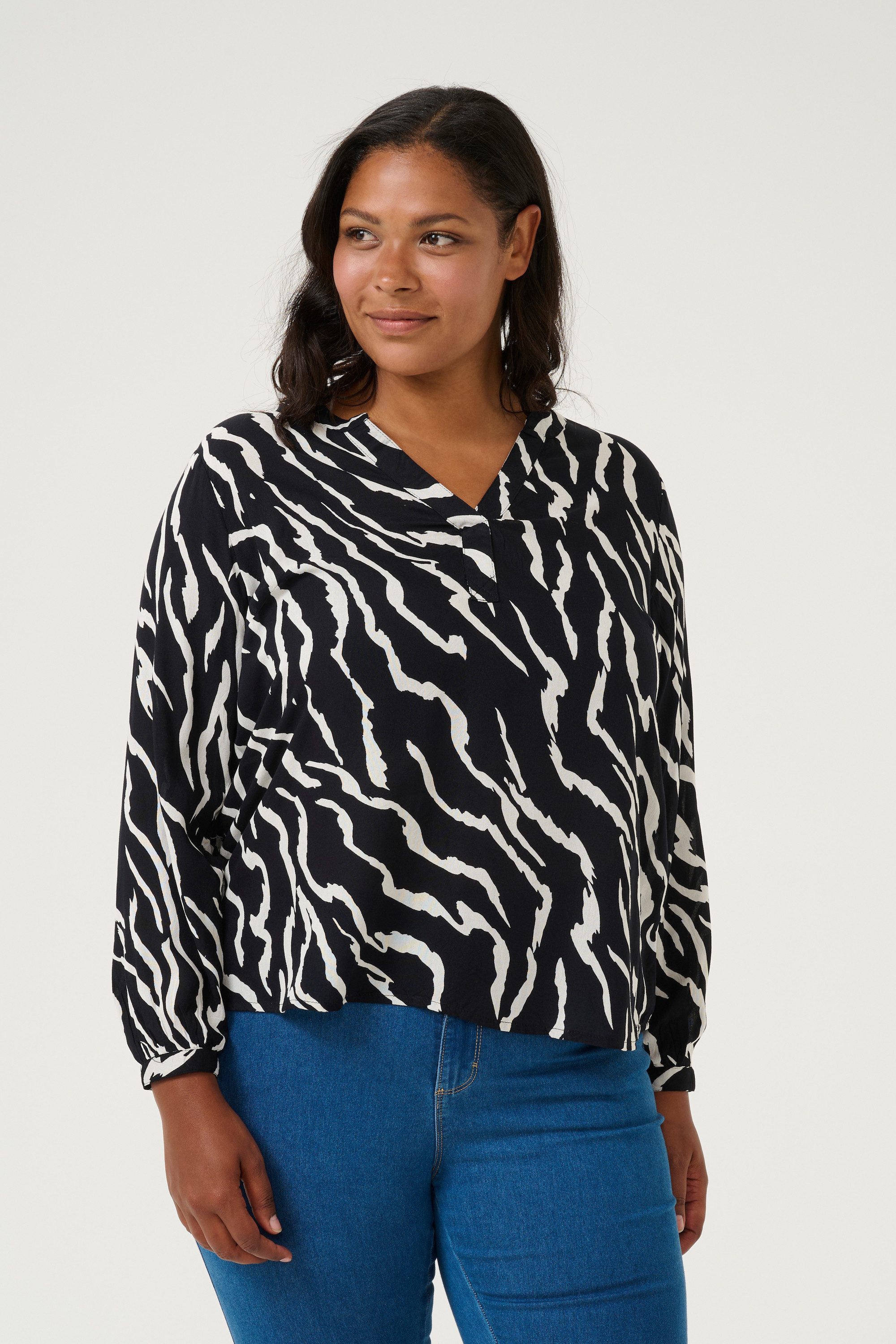 KAFFE Curve Langarmbluse Langarm-Bluse KCmirta Große Größen