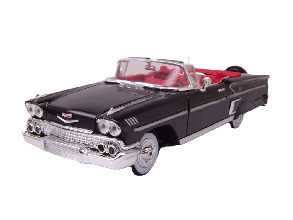 Motormax Modellauto Chevrolet Impala Convertible 1958 schwarz, Maßstab 1:18
