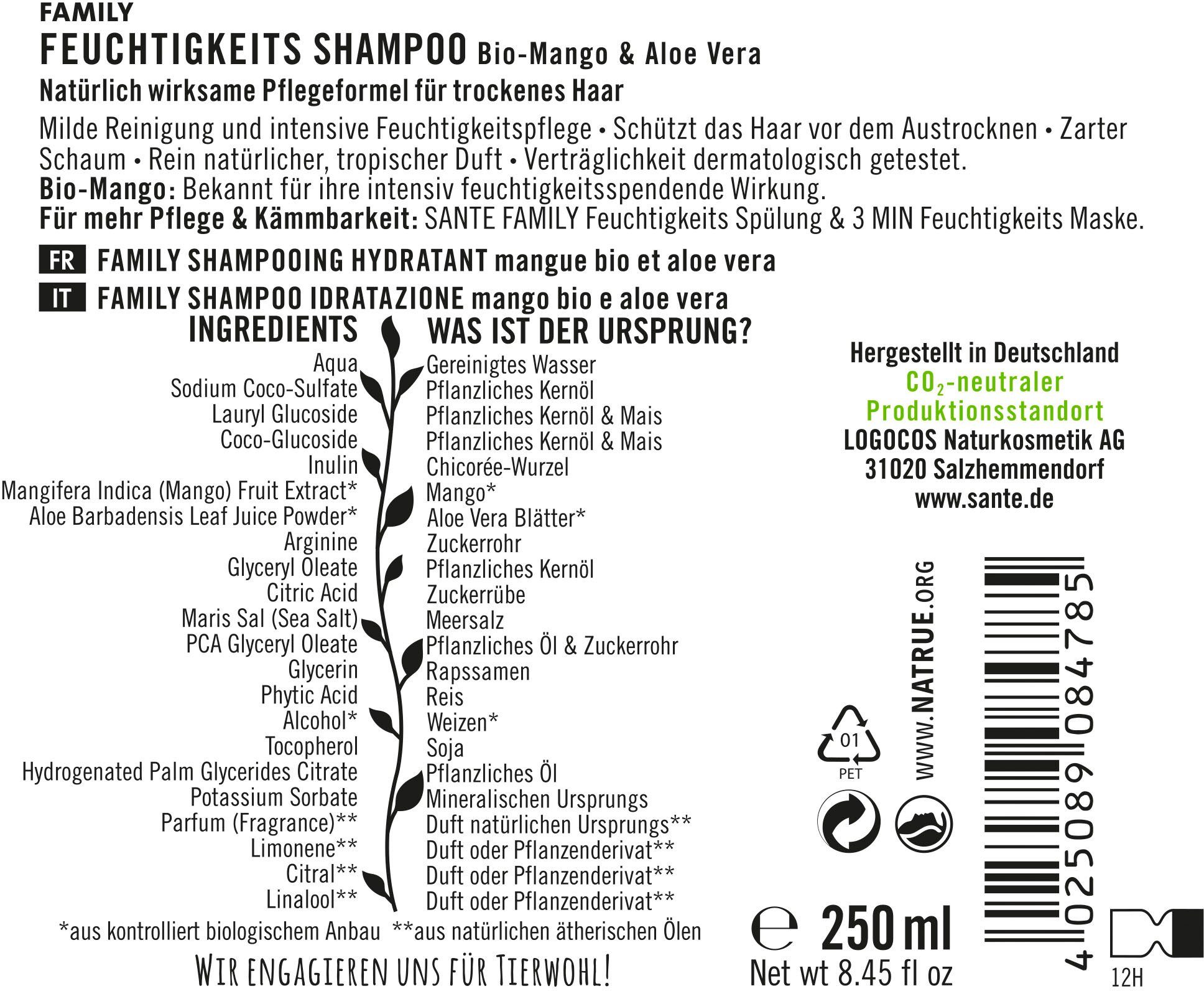 SANTE FAMILY Shampoo Feuchtigkeits Haarshampoo