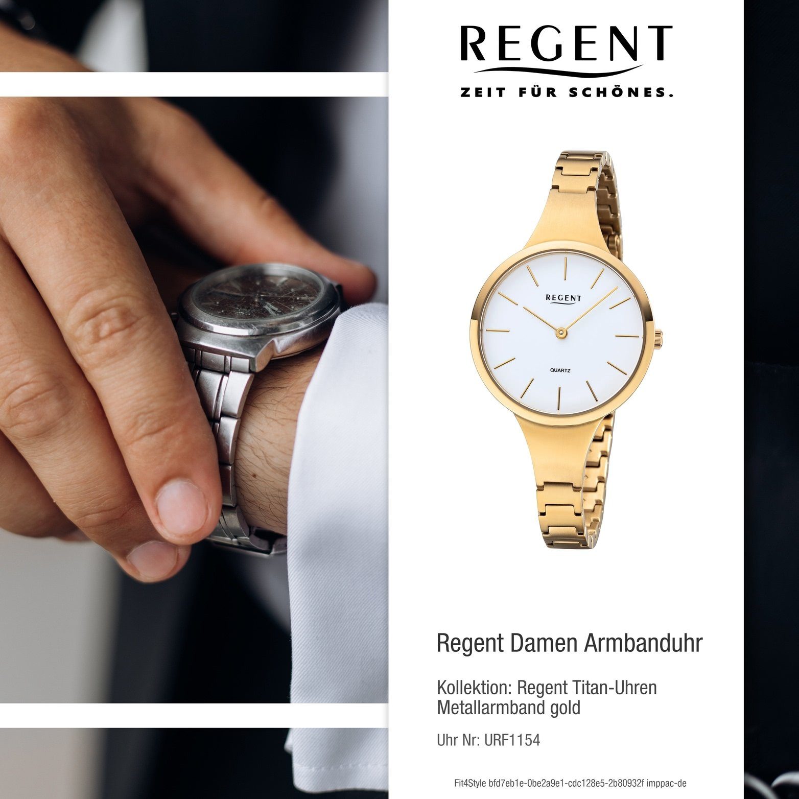 mittel (ca. Analoge, gold, Damen Metallarmband 32mm) Regent Metall F-1154 Gehäuse, Damenuhr rundes Uhr Quarzuhr Regent