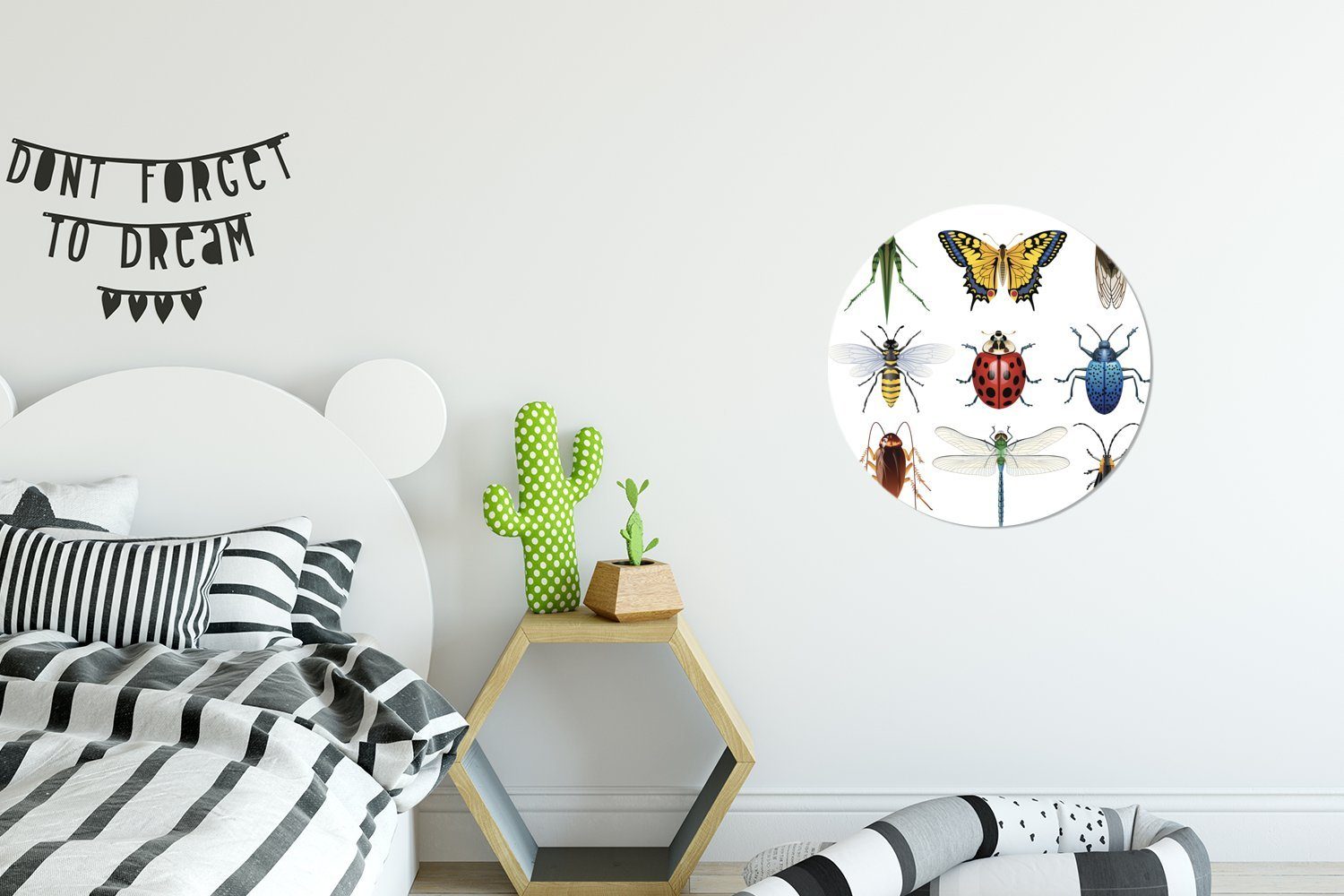 MuchoWow Wandsticker Insekten - Illustration St), Flügel Tapetenaufkleber, (1 Rund, Wohnzimmer für Tapetenkreis Kinderzimmer, 