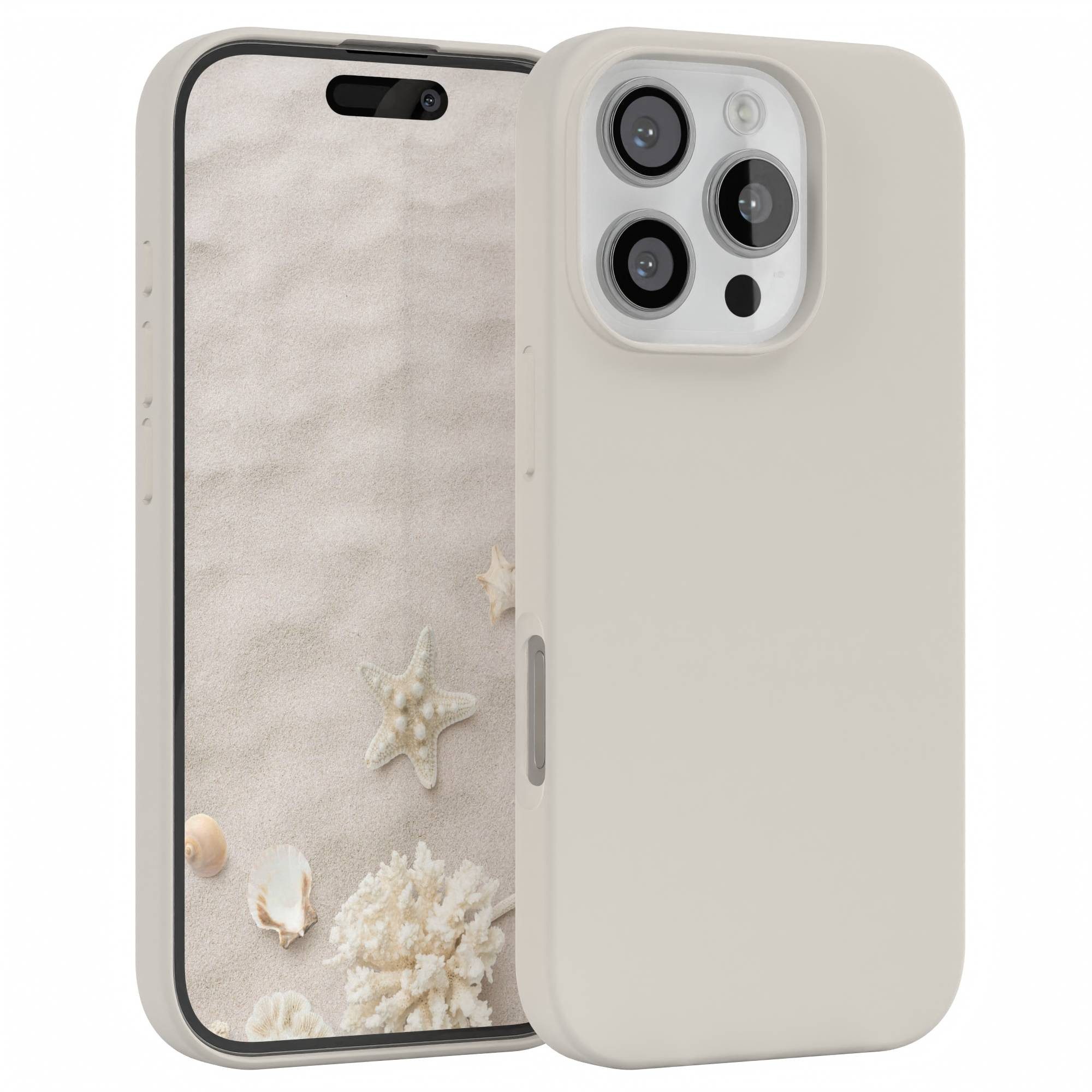 EAZY CASE Handyhülle Premium Silikon Case für Apple iPhone 16 Pro 6,3 Zoll, Hülle Silikon mit Displayschutz Handy Softcase Slimcover Taupe / Beige