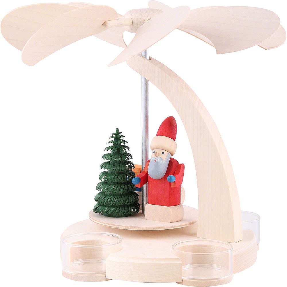 Seiffener Volkskunst Weihnachtspyramide 1-stöckige Pyramide Weihnachtsmann mit Schlitten (18cm) von Seiffener