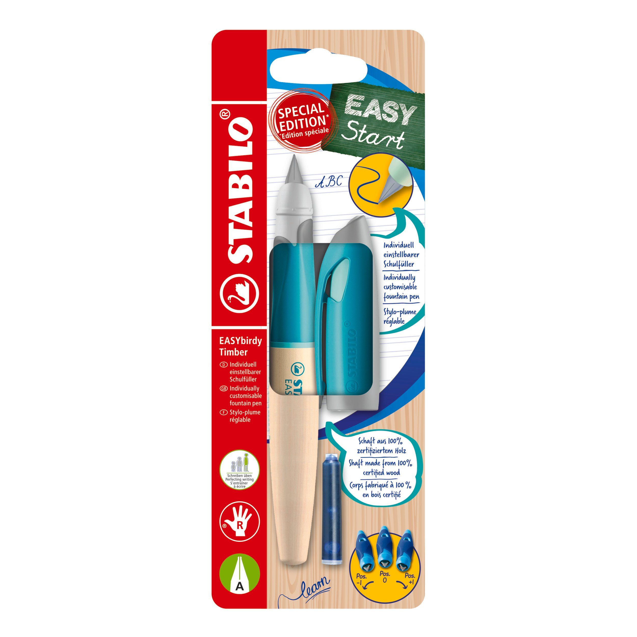 STABILO Füller EASYbirdy Timber Ergonomischer Schulfüller - Feder A - Rechtshänder -