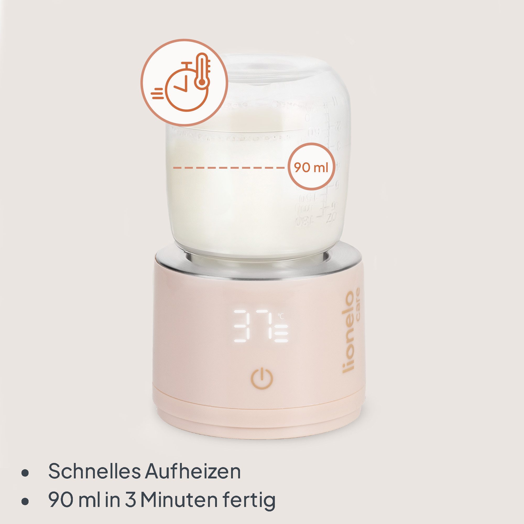 lionelo Babyflaschenwärmer THERMUP SWIFT, 3min/37–50°C/6h Warmhalten/USB-C/60W/5 Adapter