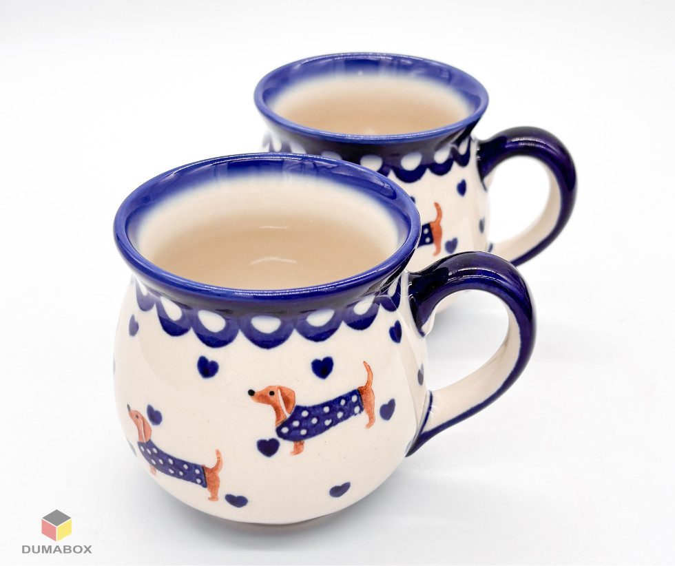 Ceramika Bolesławiecka Kalich Becher Handgefertigte Bunzlauer Keramik DACHSHUND Becher 300 ml