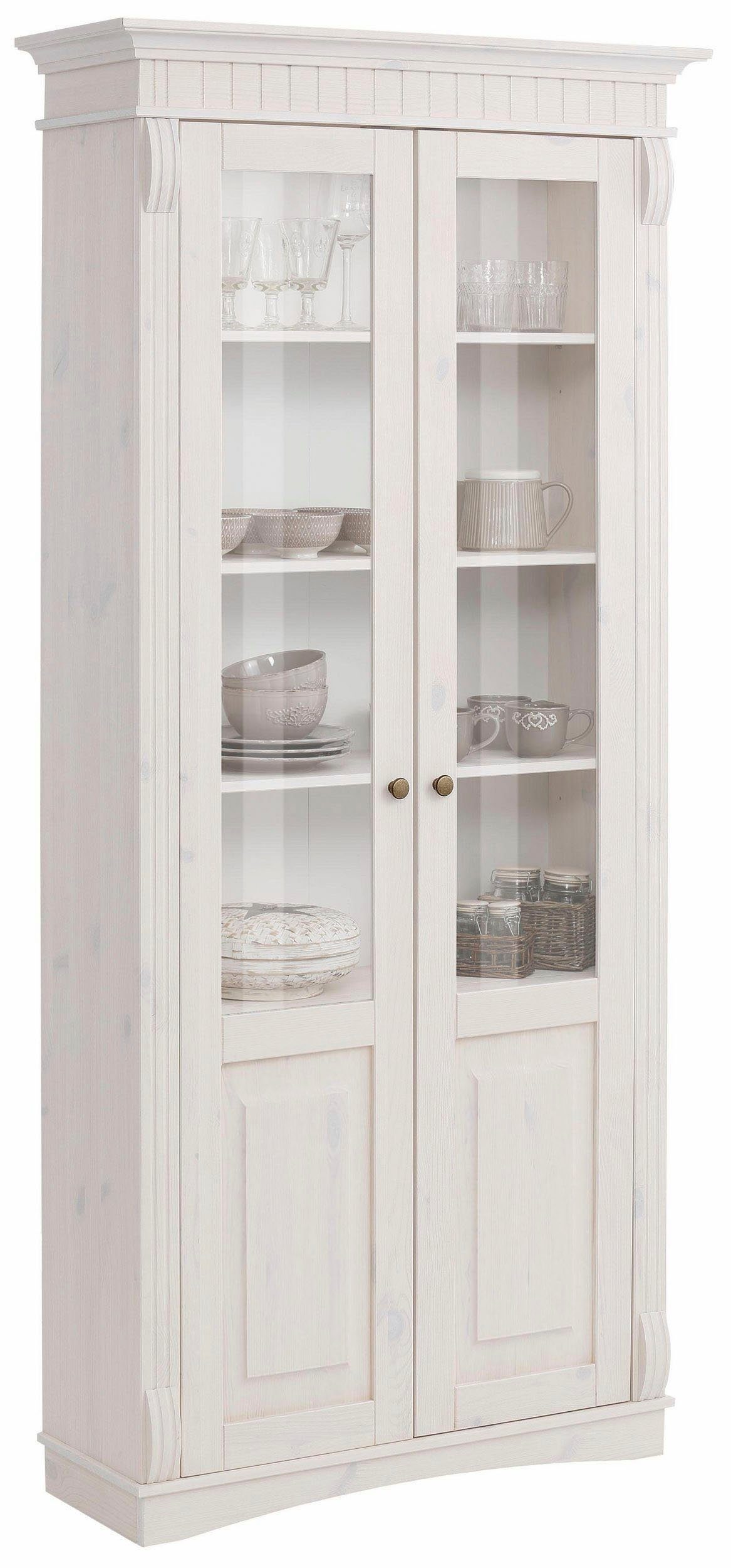 OTTO home Glasvitrine Teresa (Maße (B/T/H): ca. 90/32/193 cm) mit 2 Glastüren, Höhe 193 cm, aus massiver Kiefer, FSC®