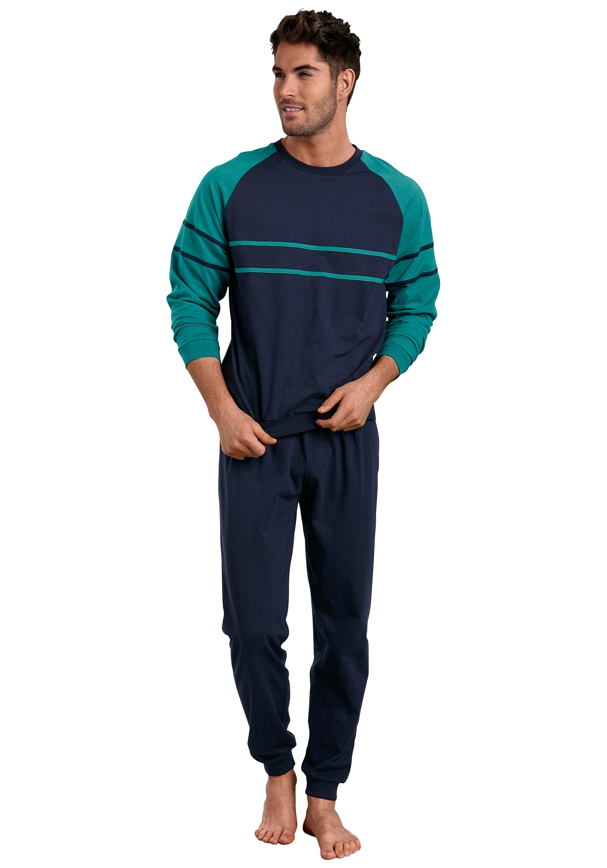 Wäsche/Bademode Nachtwäsche le jogger® Pyjama (Packung, 2 Stück) in langer Form mit aufgesetzten Streifen