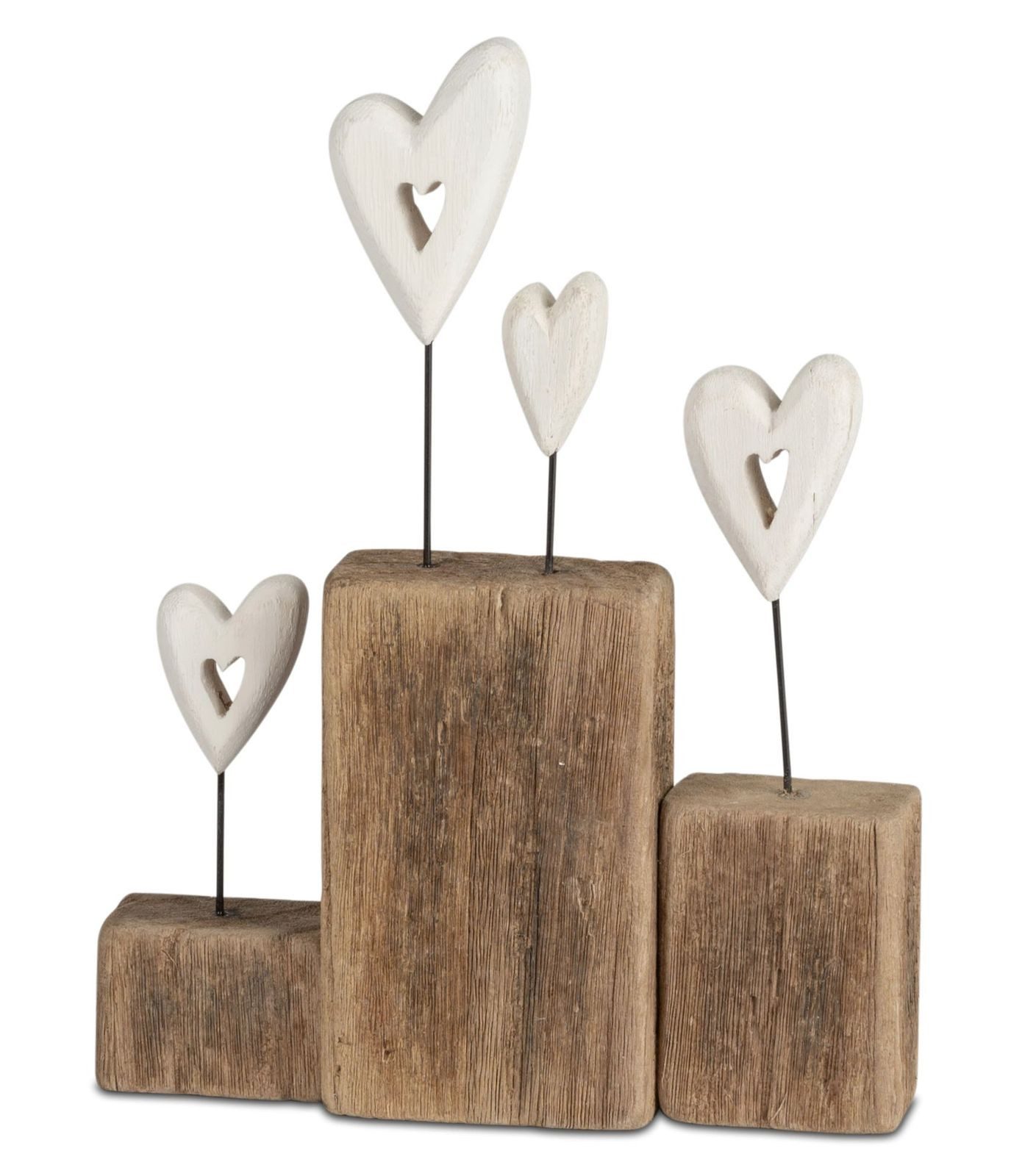 formano Dekofigur Herz Deko Aufsteller aus Holz mit 4 Herzen 25 cm Natur Weiß