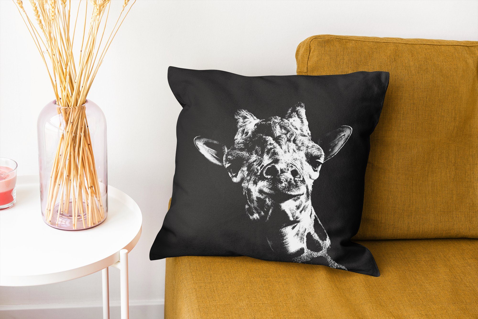 Sofakissen für - Zierkissen Schwarz Giraffe Tier mit MuchoWow Wohzimmer, Weiß, Schlafzimmer, - - Dekokissen Deko, Füllung