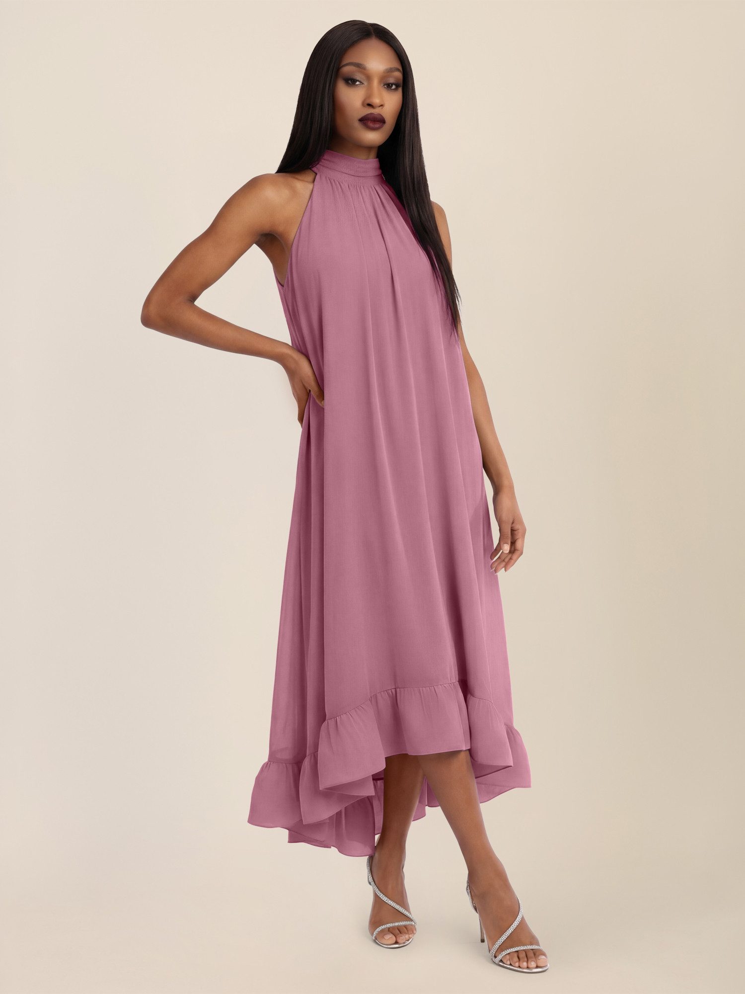Apart Chiffonkleid mit Volantsaum