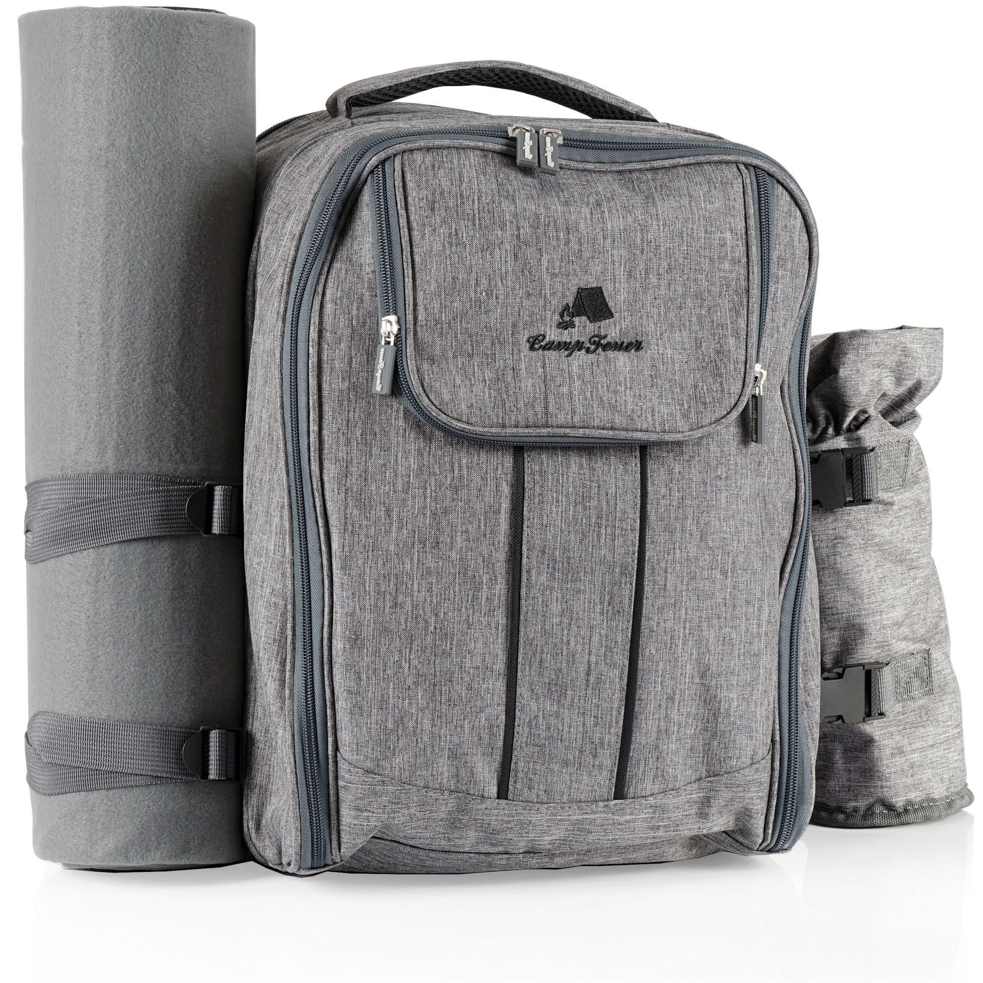 CampFeuer Freizeitrucksack Picknickrucksack für 4 Personen, Grau, leicht und wasserdicht, Camping