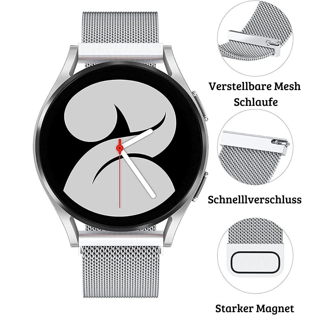 44mm Für stufenlos Pro Design, 5 Milanese 6 zeitloses Schwarz Edelstahl, Watch Samsung 40mm Classic Galaxy Smartwatch-Armband verstellbar Armband, SmartUP 4