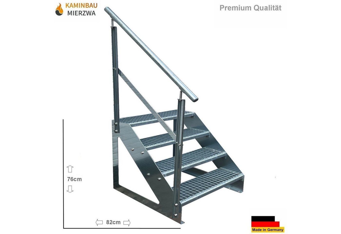 Thumbnail - Kaminbau Mierzwa Außentreppe Premium Treppe Verzinkt mit oder ohne Geländer, für Geschosshöhen bis 76.00 cm, Stufen Gitt...
