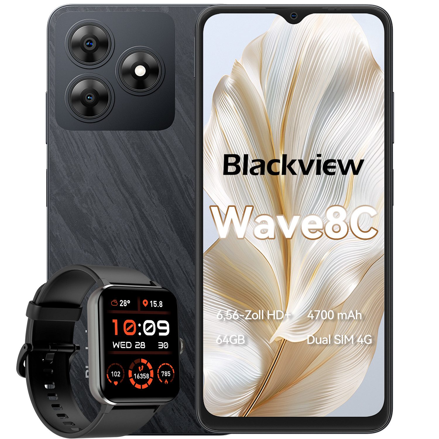 blackview Wave8C(2+64) Smartphone (6,6 Zoll, 13 MP Kamera, Android 14, Dual SIM 4G, AI-Dialog)