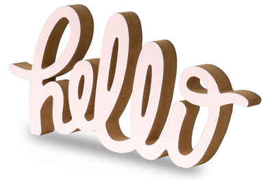 Levandeo® Deko-Schriftzug, Schriftzug Hello L30cm Pastell Rosa Holz Tischdeko Deko Aufsteller