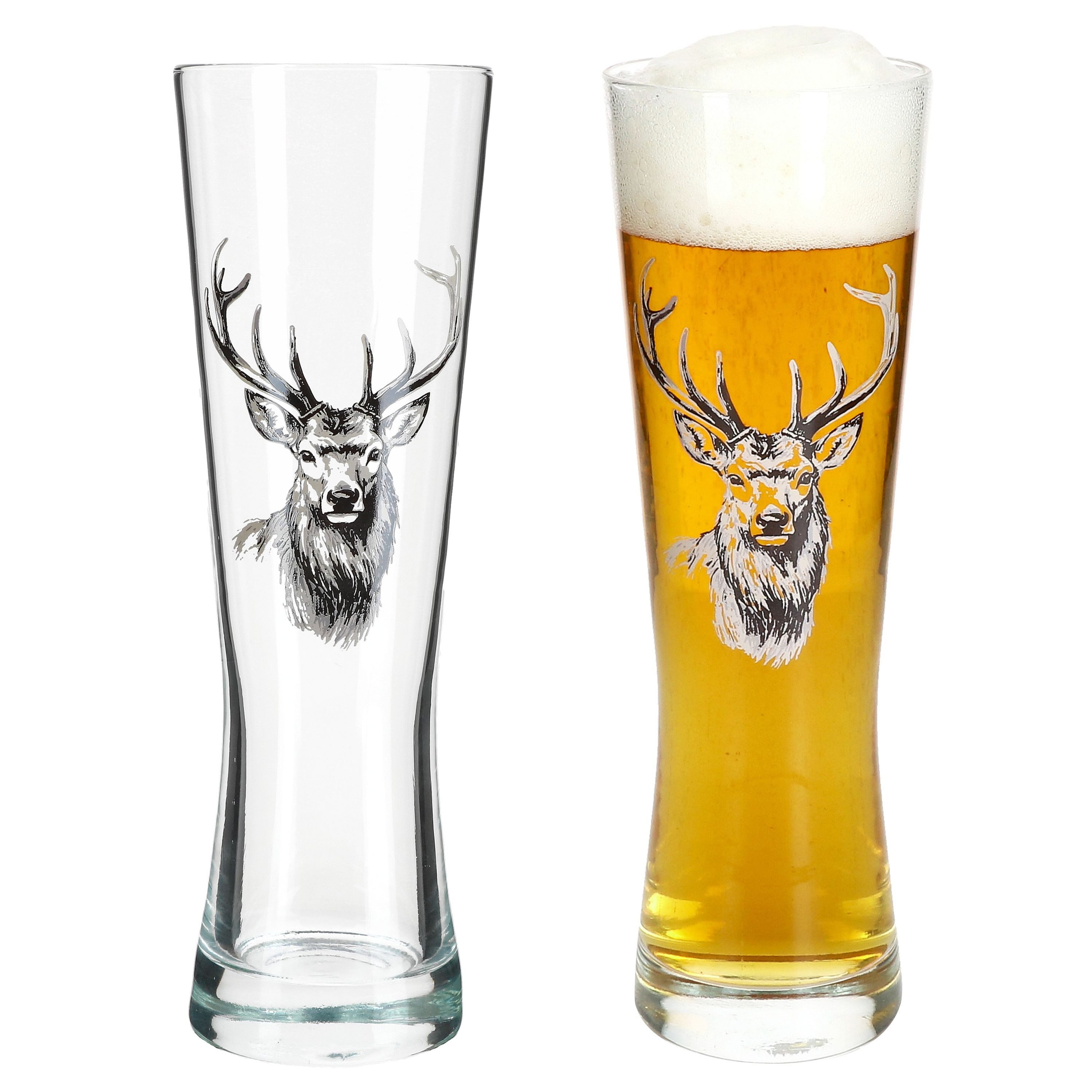 MamboCat Bierglas Alois 2er Set Weizenbierglas 0,5 L Hirschmotiv Geschenkverpackung, Glas