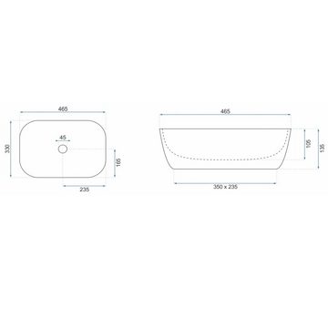 wohnwerk.idee Aufsatzwaschbecken Waschbecken Marmor Schwarz 46,5x33,5cm Belinda Marble Black Matt