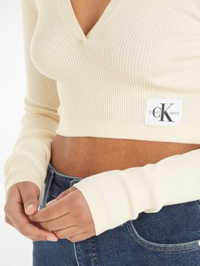 Calvin Klein Jeans V-Ausschnitt-Pullover LABEL TIGHT CROP V-NECK SWEATER