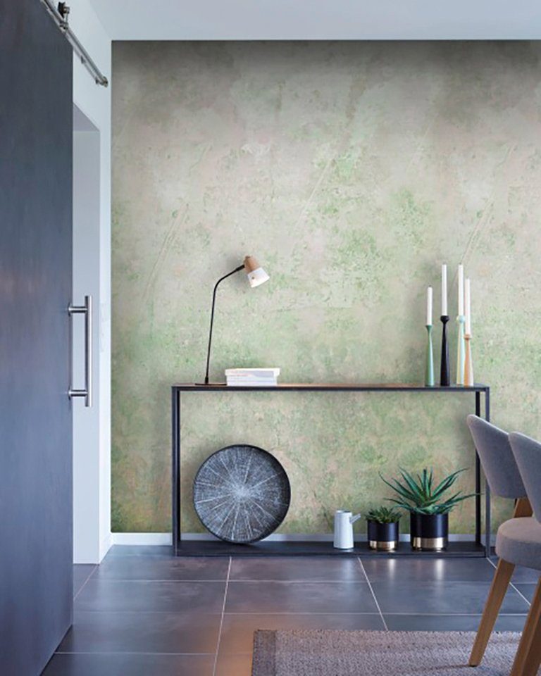 Art for the home Fototapete Beton grün, glatt, abstrakt, Verblasster Beton 280x150 cm