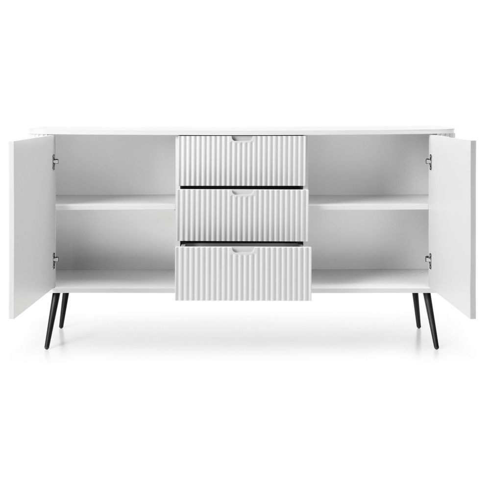 Lomadox Sideboard ZARA-160, in weiß Rillen gerillt Metallfüße schwarz 168x87x39 cm