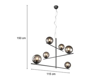 meineWunschleuchte LED Pendelleuchte, Dimmfunktion, LED wechselbar, Warmweiß, ausgefallene 6x Rauch-glas Glas-kugel mehrflammig hängend, B: 115cm