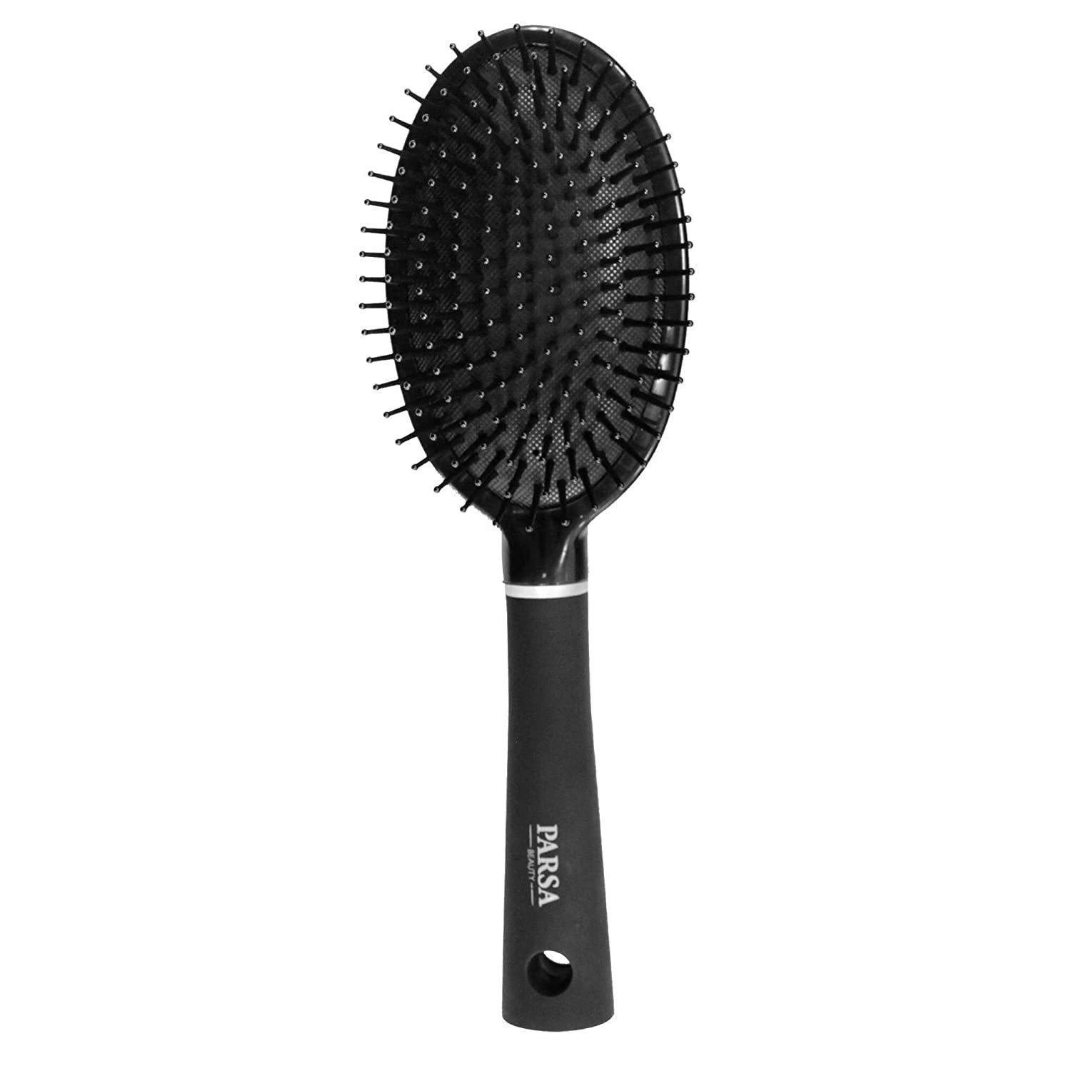 PARSA Beauty Haarbürste Haarbürste Trend Line Groß Oval Bürste mit Kunststoffpins schwarz