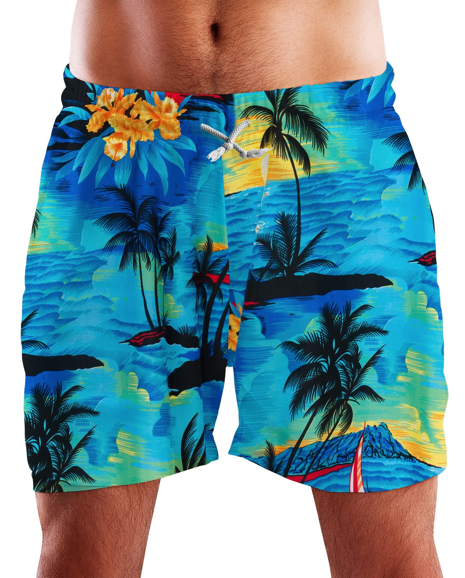 King Kameha Badeshorts Surf Funky Hawaii Bade-Shorts Mesh-Einsatz Verschluss Kordelzug Mit integriertem Mesh-Innenslip für extra Komfort