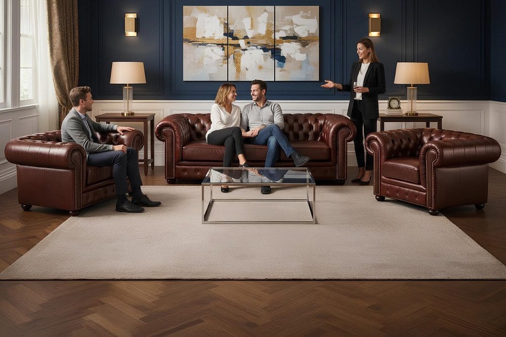 JVmoebel Chesterfield-Sofa Sofagarnitur Ledersofa Chesterfield 3+2+1 100% Leder Sofort, 3 Teile