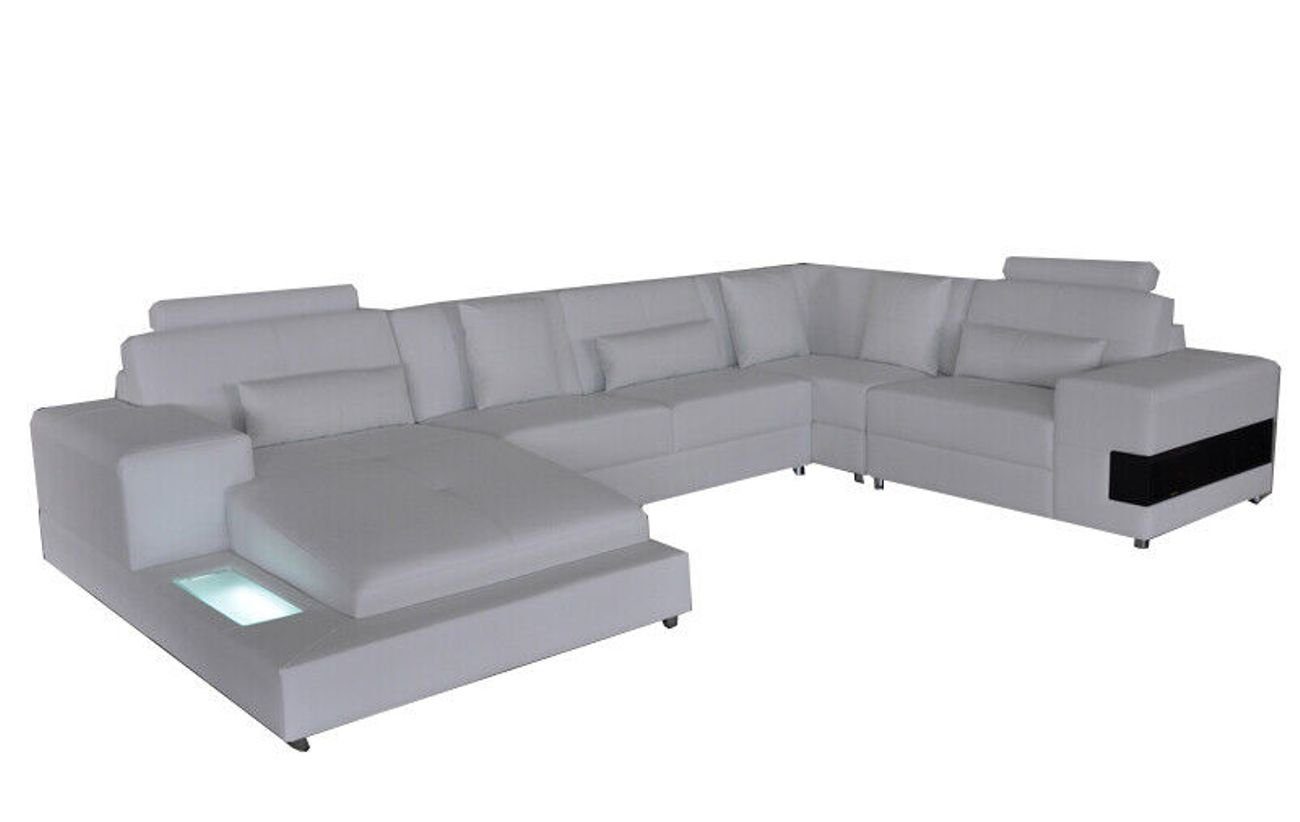 USB Garnitur JVmoebel Wohnlandschaft mit Eck Ecksofa Modern U-Form Couch Sofa Weiß Ledersofa