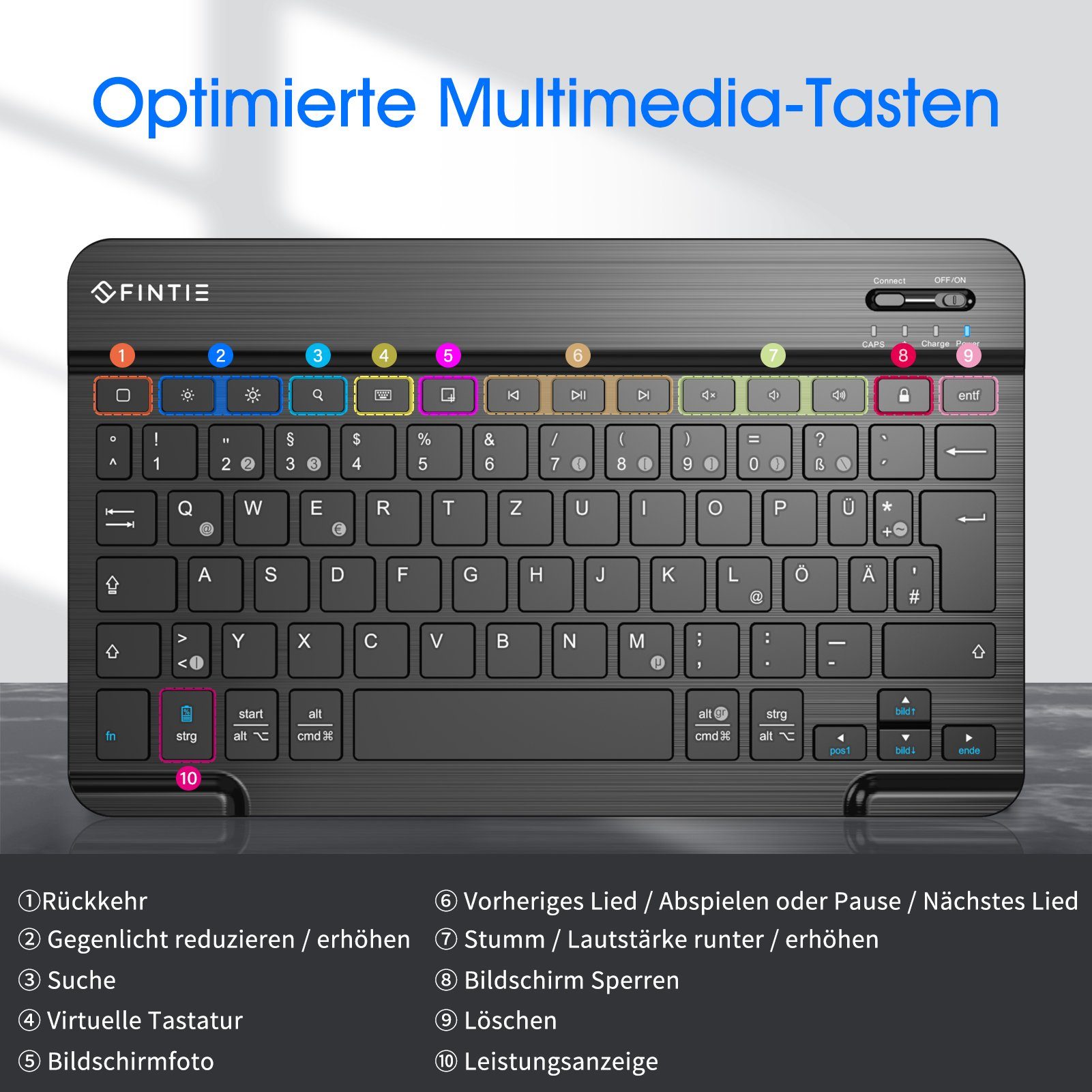 Fintie Ultradünn Bluetooth Tastatur, deutsche Layout QWERTZ Tablet-Tastatur (für iPad Air/Pro/Mini/iPad 10.9/10.2/9.7/iPhone/Samsung/Android)