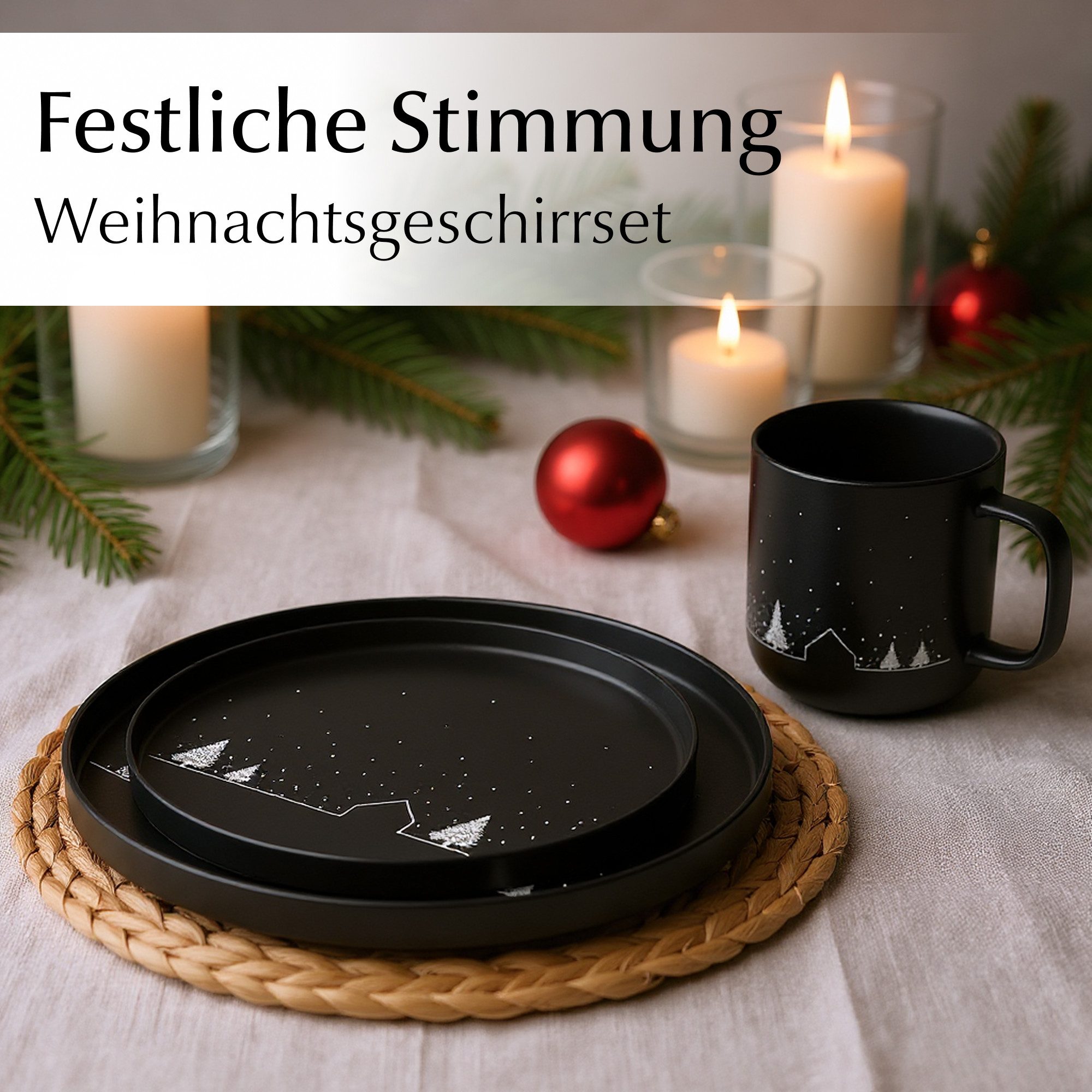 MiaMio Tafelservice Vinter matte Glasur, Schwarz (12-tlg), 4 Personen, Keramik, 12-teilig, matte schwarze Glasur