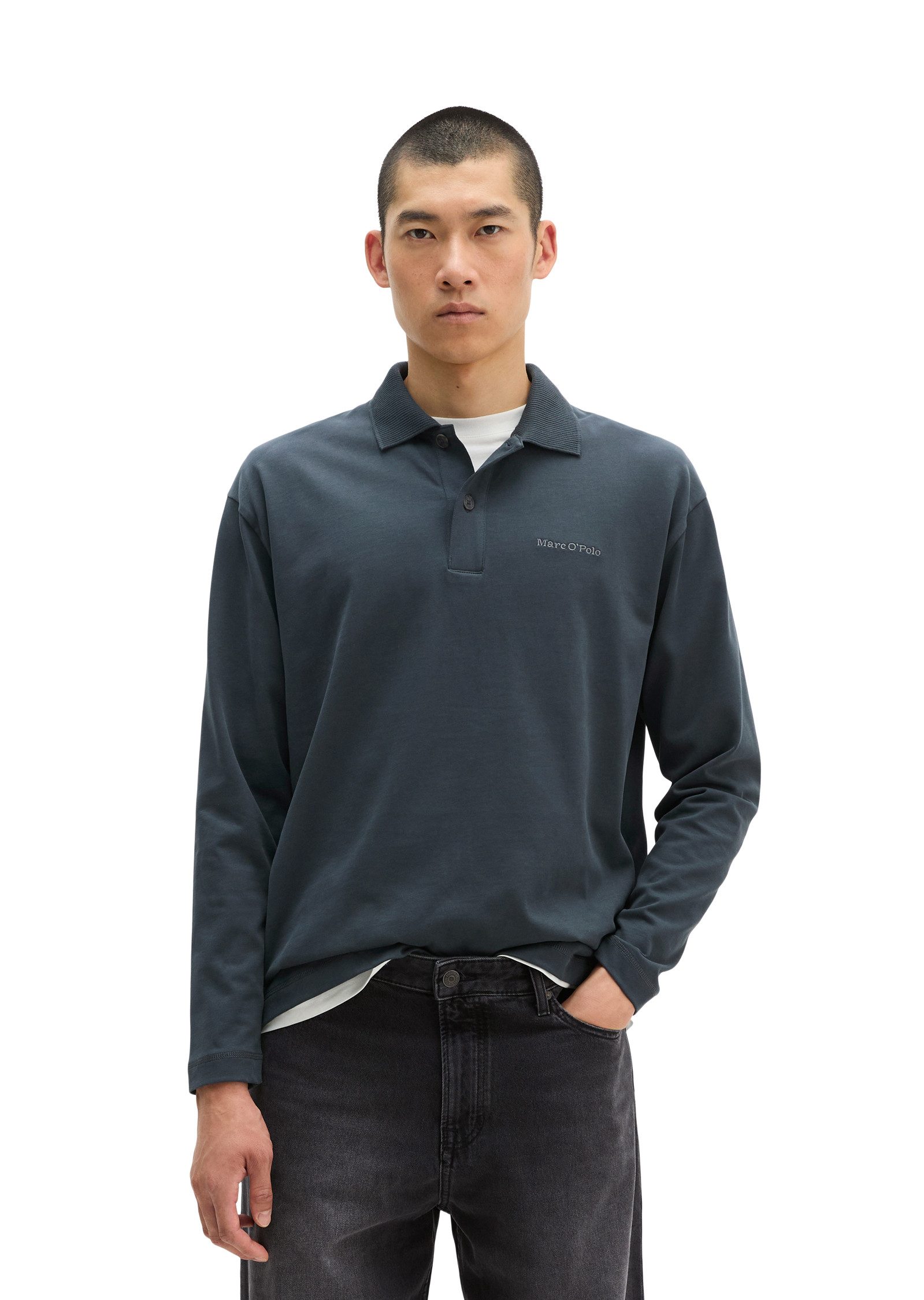 Marc O'Polo Langarm-Poloshirt aus schwerem Bio-Baumwoll-Jersey