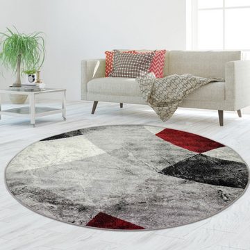 Teppich Teppich Rauten Design in rot grau, TeppichHome24, rechteckig