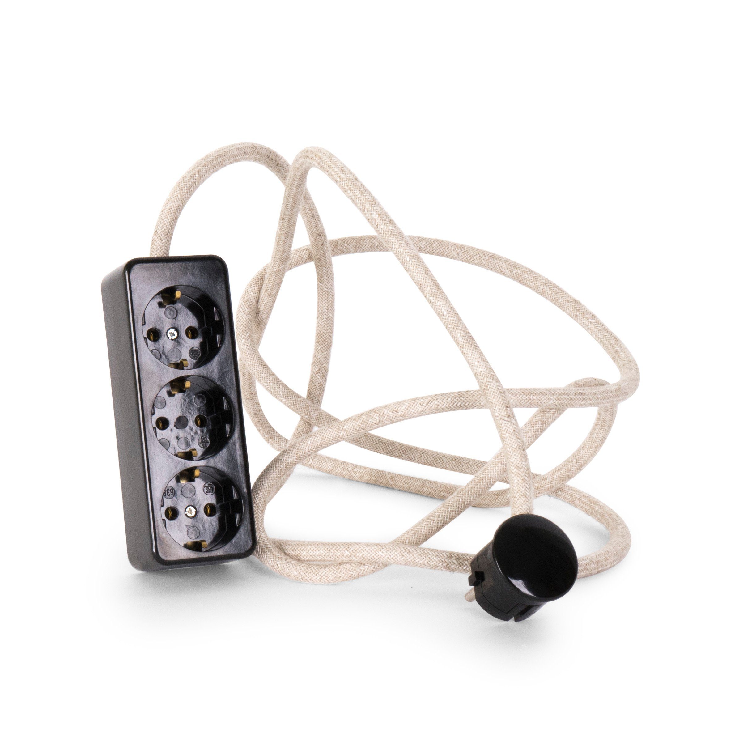 Relight 3-fach Textilkabel-Steckdosenleiste aus Duroplast (Bakelit-Optik) Розеткиleiste 3-fach (Schutzkontaktstecker), Розеткиleiste und Stecker aus Duroplast (Bakelit-Optik)