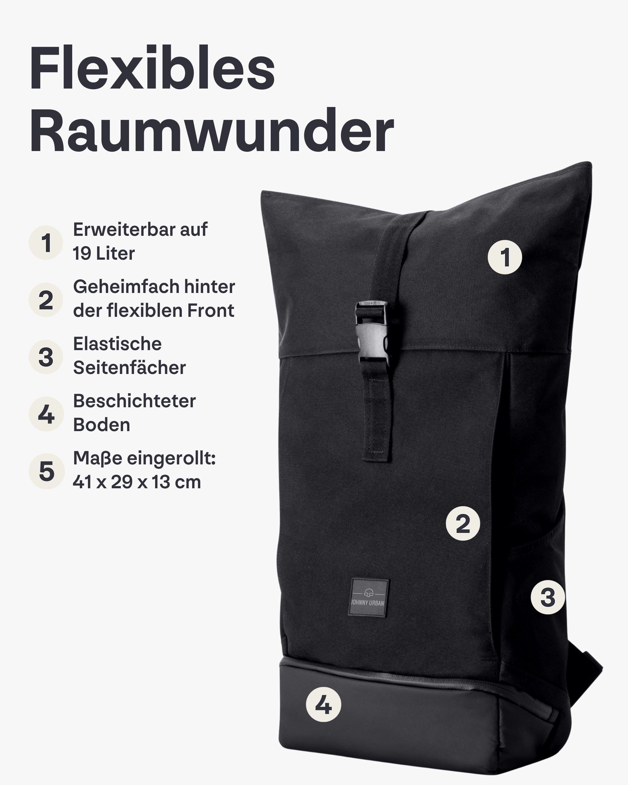 Johnny Urban Cityrucksack Allen Medium Rolltop mit Laptopfach (1-tlg), Wasserabweisend