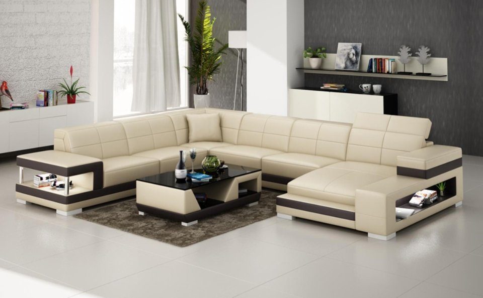 Wohnlandschaft Eck Ecksofa Ecksofa, Design Sofa Couch Ledersofa JVmoebel Modern