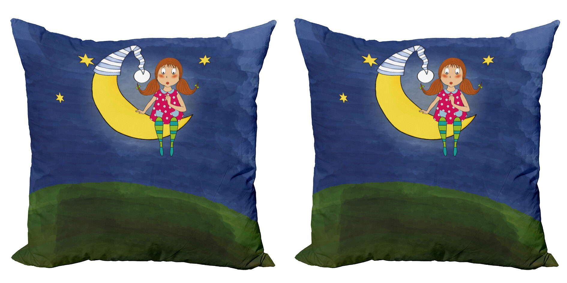 (2 Mädchen, auf Doppelseitiger Artwork Mond Stück), das Accent Kissenbezüge Abakuhaus Mond Wörter Digitaldruck, Modern