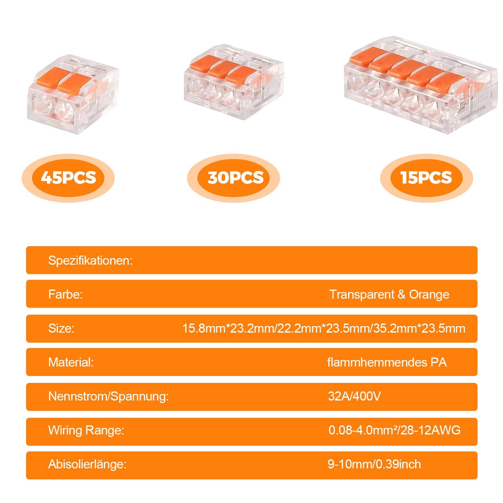 Bundviel Krokodilklemme Kabelverbinder Kabelklemmen Elektro Lüsterklemmen Steckbar, 90-tlg.