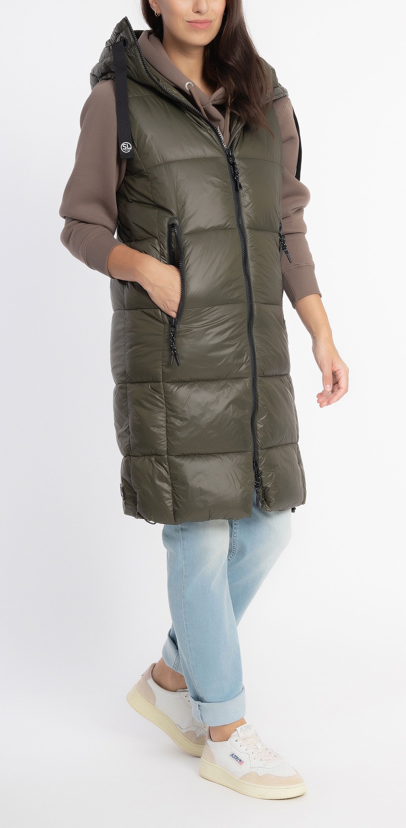 SUBLEVEL Steppweste Damen mit Kapuze Waistcoat lange Winter Weste Bodywarme günstig online kaufen