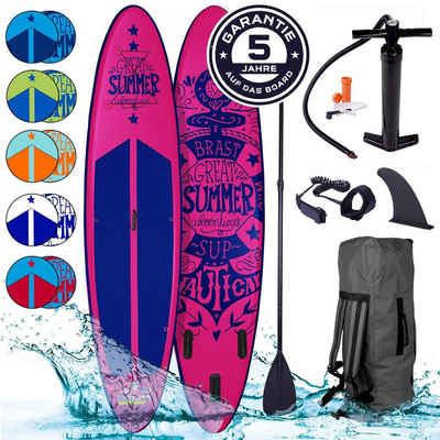 BRAST SUP-Board »Summer Aufblasbares Stand up Paddle Set 320x81x15cm«, (viele Modelle 5 Jahre Garantie incl. Zubehör), Fußschlaufe Paddel Pumpe Rucksack