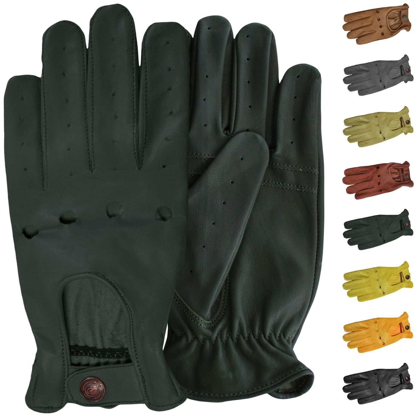 German Wear Lederhandschuhe Driving-GL1 Driving Autofahrer Lederhandschuhe echtes Leder Dunkelgrün