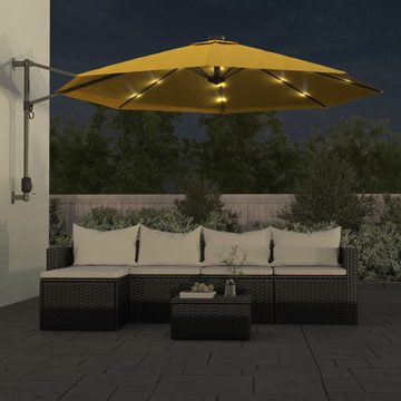 vidaXL Balkonsichtschutz Wand-Sonnenschirm mit LEDs Gelb 290 cm
