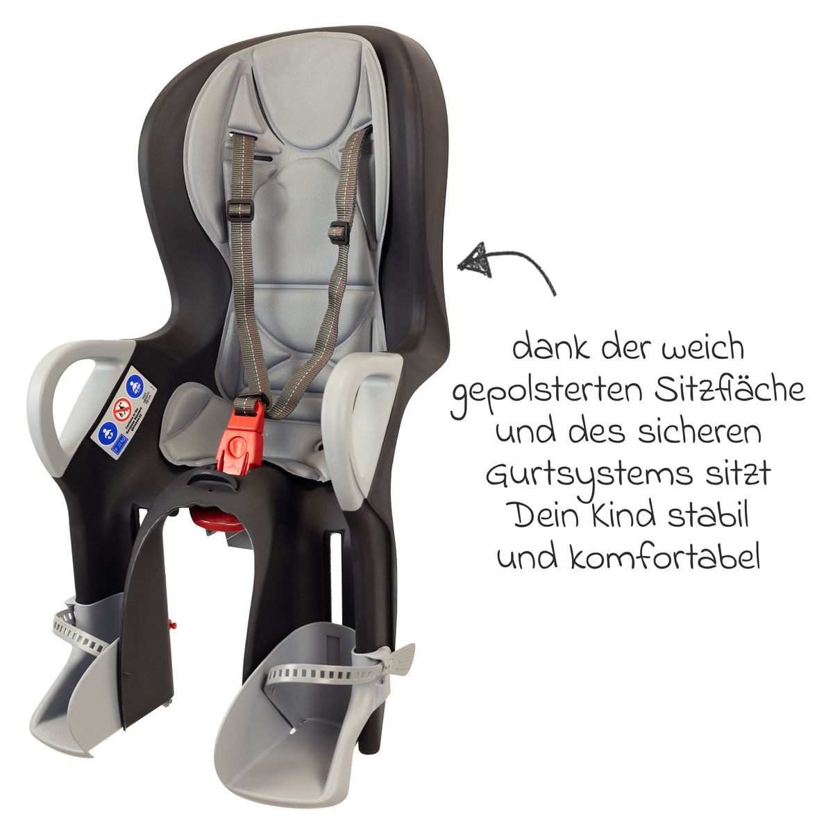 OK Baby Fahrradkindersitz Schwarz Grau, ab: ab 9 Monaten, bis: 2 Jahre, Kinder Fahrradsitz von 9 Monate bis 22 kg mit Polsterung & Regenschutz – Bild 5 von 5