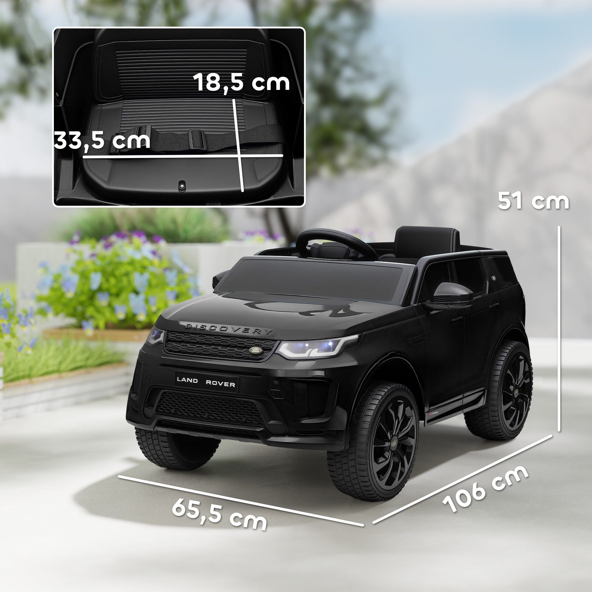 AIYAPLAY Elektro-Kinderauto 12V Kinderauto mit 2,4G Fernbedienung, Musik, Hupe, Belastbarkeit 25 kg, (1-tlg), 3-5 km,h, für Kinder 3-6 Jahre, Schwarz