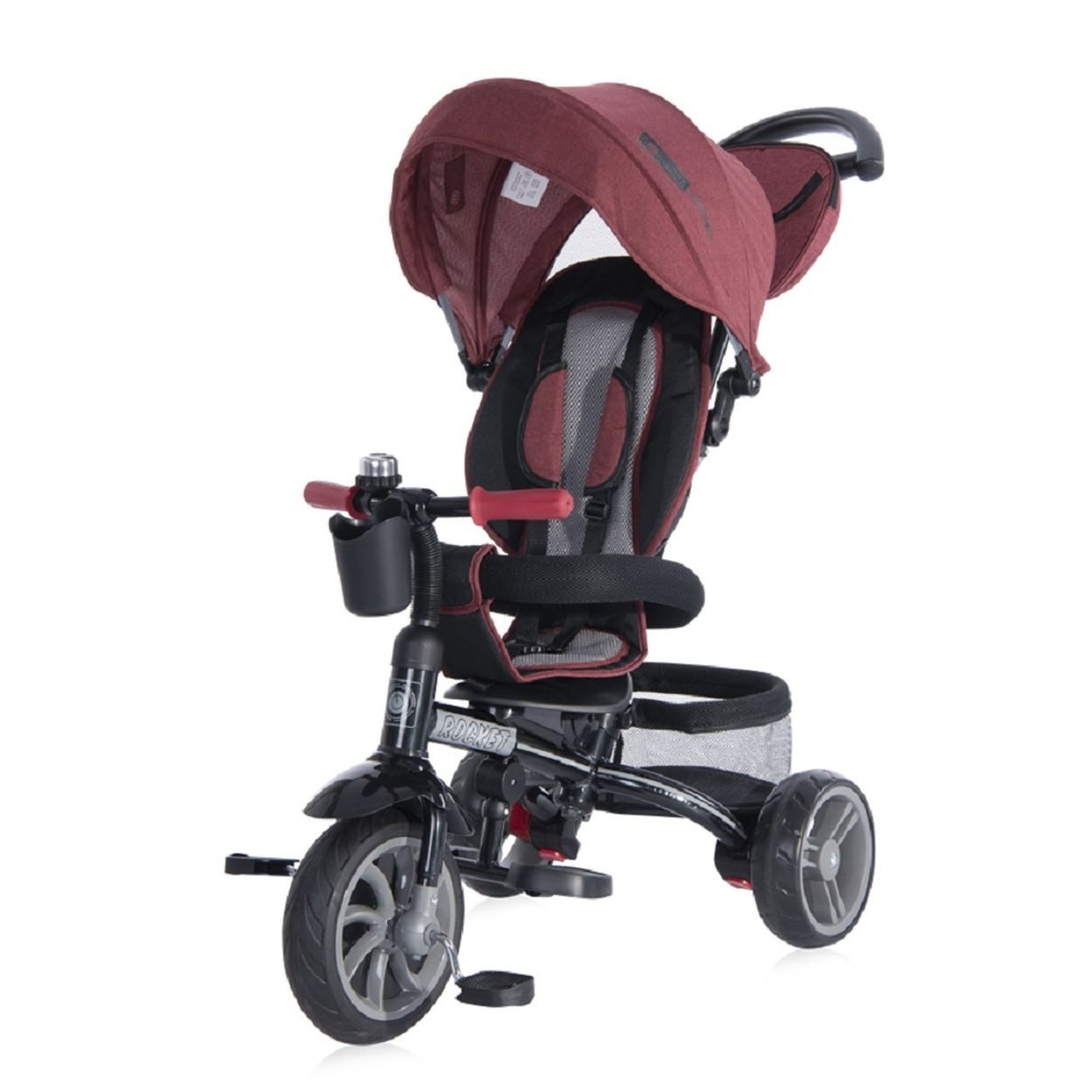 Lorelli Dreirad Rocket 4 in 1, Schubstange, Getränkehalter, Tasche, Sonnendach, Laufradfunktion