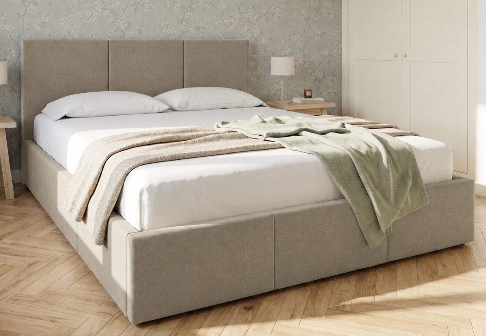 Home Collective Polsterbett Bett Doppelbett Bettgestell mit Lattenrost & Stauraum, mehrere Größen (Größen: 120x200 140x200 160x200 180x200, samtweicher Veloursstoff, in Europa hergestellt), Bettkasten, flexibler Lattenrost mit Härtegradeinstellung Taupe